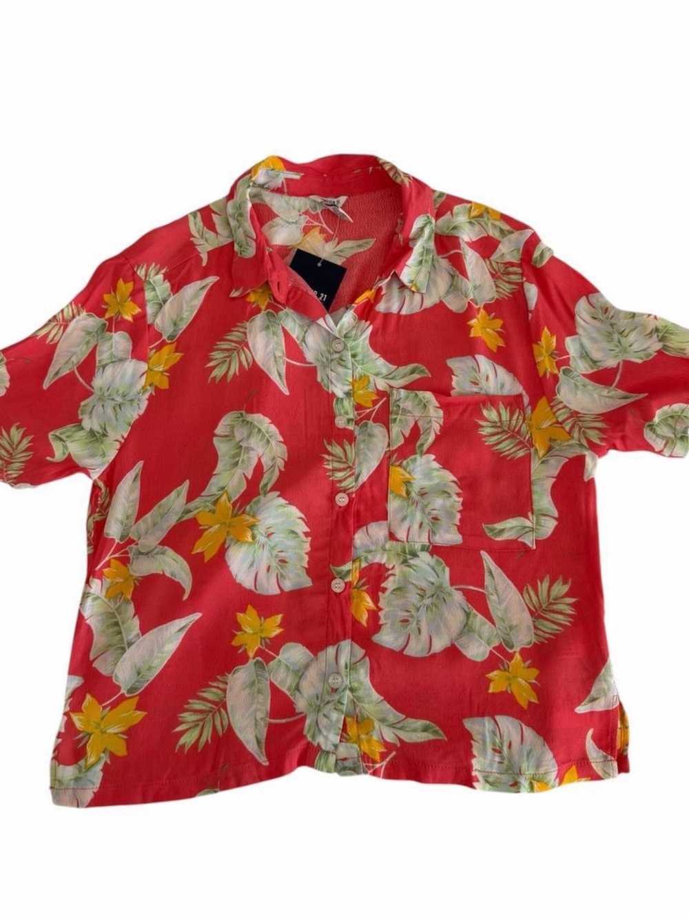 NWT Forever 21 Red Tropical Floral Hawaiian Button-Down Shirt - Picture 3 of 8
